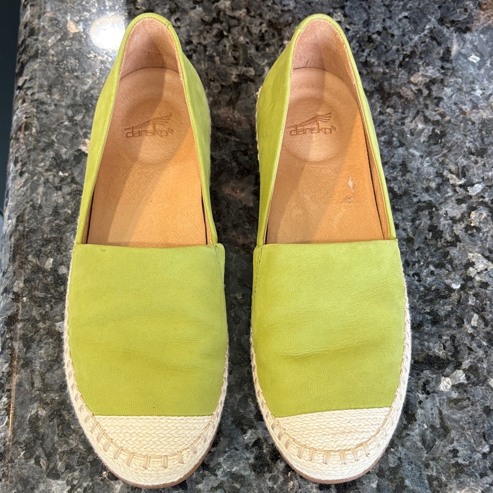 Dansko Lesley Green Leather Espadrille Women's Shoes Sz 37-7 PERFECT